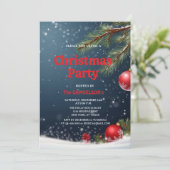 クリスマスパーティー 緑の木と赤い飾りボール 輝き 招待状 (スタンド正面)