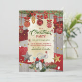 クリスマスパーティー 赤いクリスマスオーナメント 招待状 (スタンド正面)