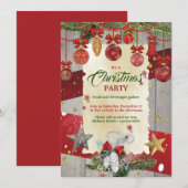 クリスマスパーティー 赤いクリスマスオーナメント 招待状 (正面/裏面)
