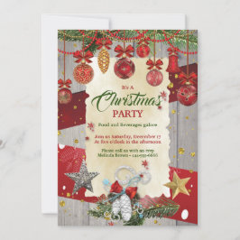 クリスマスパーティー 赤いクリスマスオーナメント 招待状