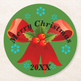 クリスマスパーティー（赤いクリスマスリボン）コースター ラウンドペーパーコースター