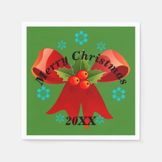 クリスマスパーティー(赤いクリスマスリボン) スタンダードカクテルナプキン (正面)