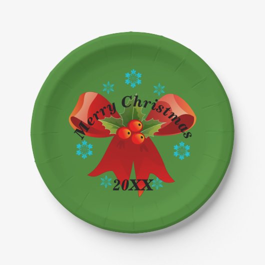 クリスマスパーティー（赤いクリスマスリボン）プレート ペーパープレート (正面)