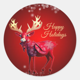 クリスマスパーティー 赤いトナカイ 冬の休日 ラウンドシール