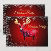 クリスマスパーティー 赤いトナカイ 冬の休日 招待状 (正面/裏面)