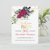 クリスマスパーティー 赤いポインセチアの花 招待状 (スタンド正面)