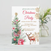 クリスマスパーティー 赤いポインセチア 招待状 (スタンド正面)