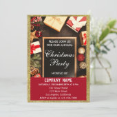 クリスマスパーティー 赤と金のグリッター 招待状 (スタンド正面)