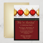 クリスマスパーティー 赤と金のボール 招待状 (正面/裏面)