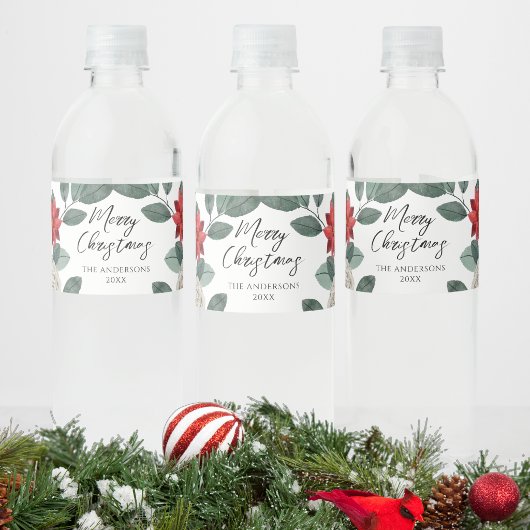 クリスマスパーティー 赤 緑 花柄 ペットボトルラベル