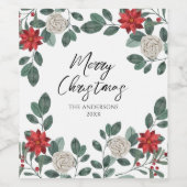 クリスマスパーティー 赤 緑 花柄 ワインラベル (シングルラベル)