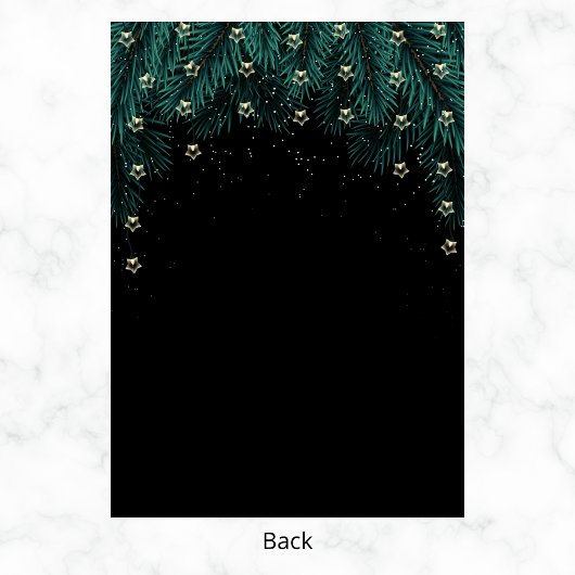 クリスマスパーティー | 金ゴールドの木、星、松の枝 招待状