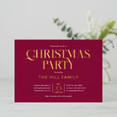 クリスマスパーティー 高級レッド 箔招待状 (立ち正面)