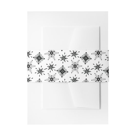 クリスマスパーティー 黒い雪の結晶 模様 招待状ベリーバンド (正面例)