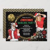 クリスマスパーティーDJディスコダンスダーティーサンタ金ゴールド 招待状 (正面/裏面)