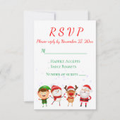 クリスマスパーティーRSVPレッドグリーンサンタホリデイ 招待状 (正面)