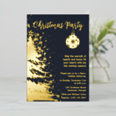 クリスマスパーティ招待状 深い青と金 箔シーズンカード (立ち正面)