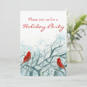クリスマスパーティ招待状 赤いカーディナル鳥 招待状 (スタンド正面)