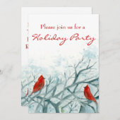 クリスマスパーティ招待状 赤いカーディナル鳥 招待状 (正面/裏面)
