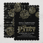 クリスマスパーティ招待 ゴールド＆ダイヤモンド グリッター 招待状 (正面/裏面)