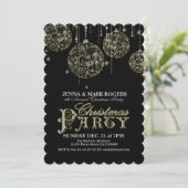 クリスマスパーティ招待 ゴールド＆ダイヤモンド グリッター 招待状 (スタンド正面)