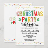 クリスマスパーティ ホリデー ツリー ライト フェスティブ 招待状 (正面/裏面)