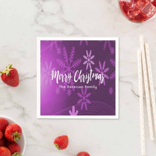 クリスマスパープルの雪の結晶の家族の名前 スタンダードカクテルナプキン (インサイチュ)