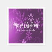 クリスマスパープルの雪の結晶の家族の名前 スタンダードカクテルナプキン (正面)