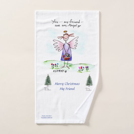 クリスマスパープルエンジェルスケッチ「ユーマイフレンド」 ハンドタオル (ハンドタオル)