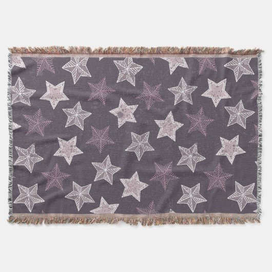クリスマスパープルスノーフレーク星模様 スローブランケット (正面)