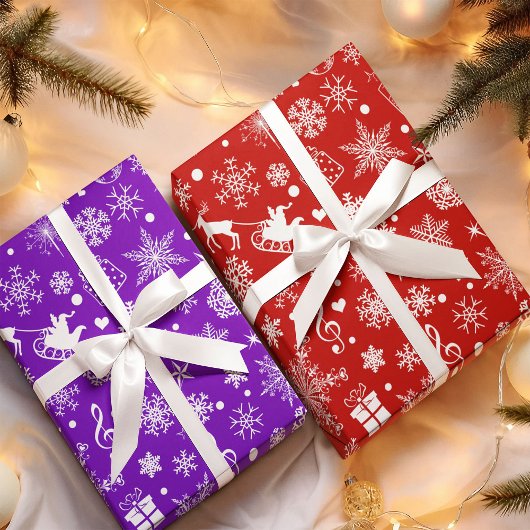 クリスマスパープルバイオレットホリデーテーマパターン ラッピングペーパー