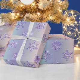 クリスマスパープルピンクのスノーフレークの輝き ラッピングペーパー