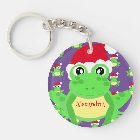 クリスマスパープルフロッグサンタハットパターンノベルティ キーホルダー (正面)