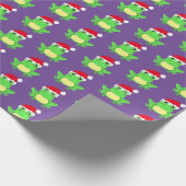 クリスマスパープルフロッグサンタハットパターンノベルティ ラッピングペーパー (角)