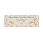 クリスマスパープルフローラ背景金ゴールドホリー ラベル (正面)