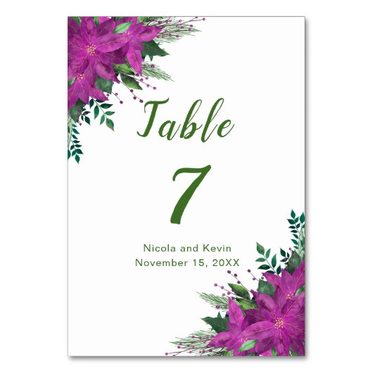 クリスマスパープルポインセチア結婚花 テーブルナンバー (正面)