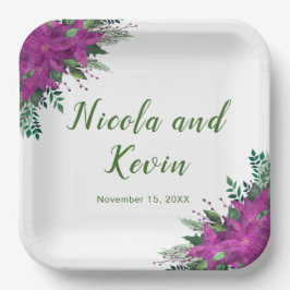 クリスマスパープルポインセチア結婚花 ペーパープレート