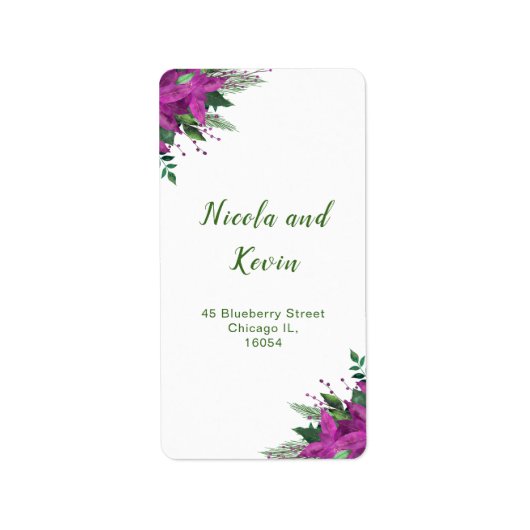 クリスマスパープルポインセチア結婚花 ラベル (正面)