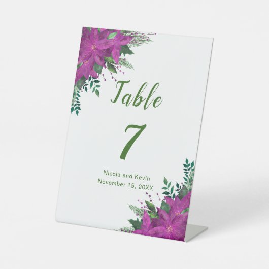 クリスマスパープルポインセチア結婚花 台座サイン (正面)