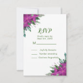 クリスマスパープルポインセチア花の結婚式RSVP 出欠カード (正面)