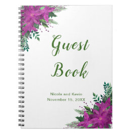 クリスマスパープル結婚ポインセチアのゲストブック ノートブック