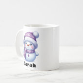 クリスマスパープル雪だるま名前をカスタムする コーヒーマグカップ (正面左)