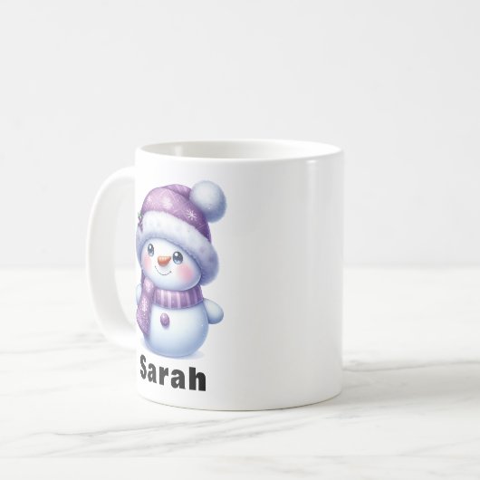 クリスマスパープル雪だるま名前をカスタムする コーヒーマグカップ (正面左)