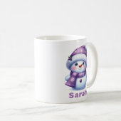 クリスマスパープル雪だるま名前をカスタムする コーヒーマグカップ (正面右)