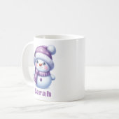 クリスマスパープル雪だるま名前をカスタムする コーヒーマグカップ (正面左)