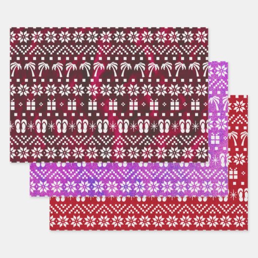 クリスマスパームの木とビーチサンダル ラッピングペーパーシート (セット)