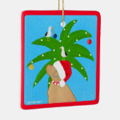 クリスマスパームの木を飾るサンタゴールデンドッグ セラミックオーナメント (右)
