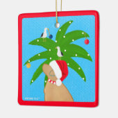 クリスマスパームの木を飾るサンタゴールデンドッグ セラミックオーナメント (左)