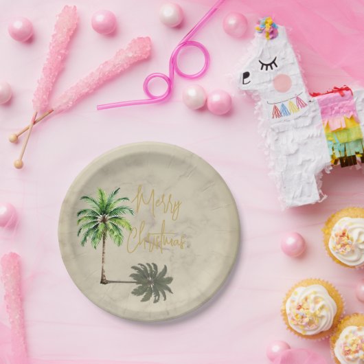 クリスマスパームエレガント金ゴールドメリー ペーパープレート (パーティー)