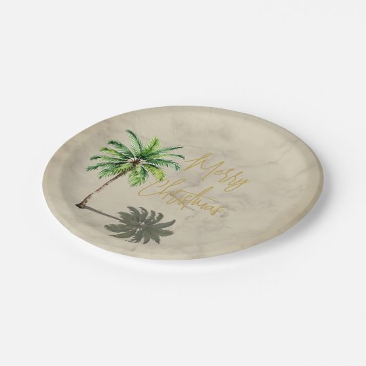 クリスマスパームエレガント金ゴールドメリー ペーパープレート (アングル)